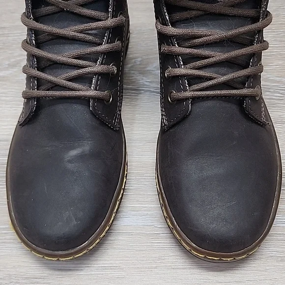 ​Dr. Martens Women Maelly Dark Brown Leather Boots w/Herringbone Tweed Cuff 6 - Picture 10 of 12